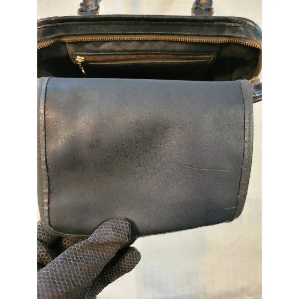 Vintage Coach Black Leather Satchel Handbag Doctor Bag Brass Hardware